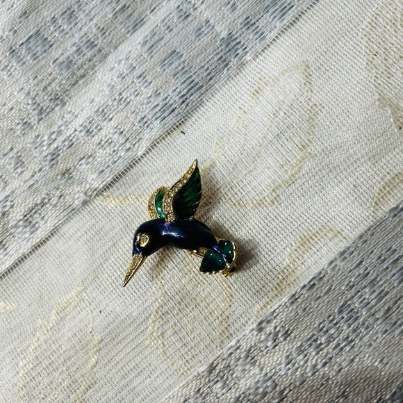 Brooch Hummingbird honeymoon bird pin pins 
Blue green gold crystal jewelry - Picture 6 of 8